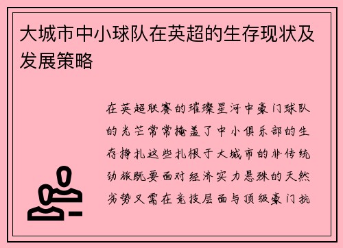 大城市中小球队在英超的生存现状及发展策略